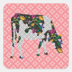 Pegatina Cuadrada Vaca friesiana, Friese Koe