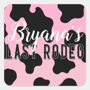 Pegatina Cuadrada Vaca Girl Rosa y Negra Último Rodeo de Soltera