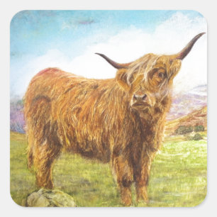 Pegatina Cuadrada Vaca Highland