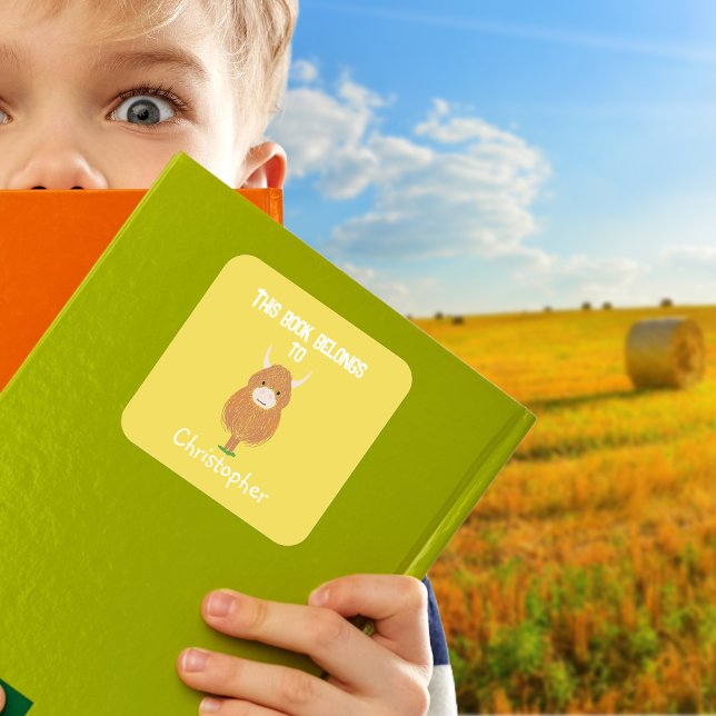 Pegatina Cuadrada Vaca Highland personalizada Este libro pertenece a (Subido por el creador)