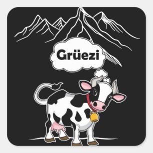 Pegatina Cuadrada Vaca suiza - Grüezi - Suiza Viaje