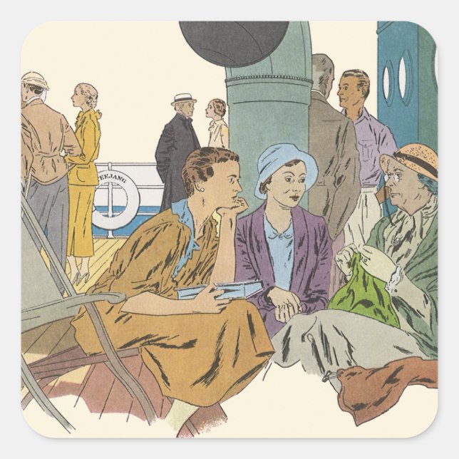 Pegatina Cuadrada Vacaciones antiguas, barco de crucero de pasajeros (Anverso)