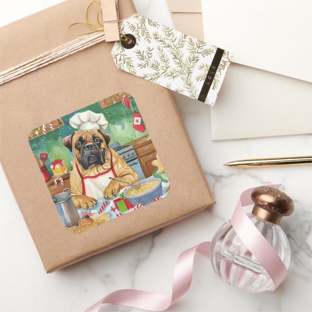 Pegatina Cuadrada Vacaciones de Bullmastiff: Navidades festivos (Regalar)