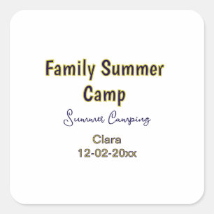 Pegatina Cuadrada Vacaciones de camping familiar personalizadas agre