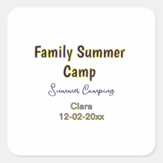 Pegatina Cuadrada Vacaciones de camping familiar personalizadas agre