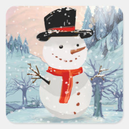 Pegatina Cuadrada Vacaciones de invierno de Snowman | NAVIDADES