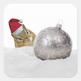 Pegatina Cuadrada Vacaciones de los Navidades de plata y nieve de Ch