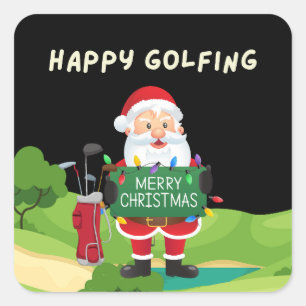 Pegatina Cuadrada Vacaciones de Navidades felices de golf con Santa