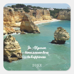 Pegatina Cuadrada Vacaciones en la playa de Algarve en Portugal