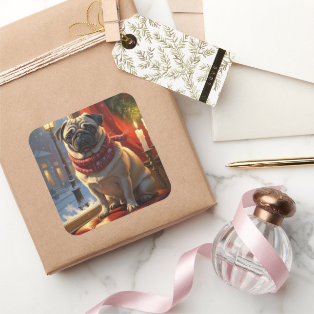 Pegatina Cuadrada Vacaciones en la que se enciende el Navidad (Regalar)