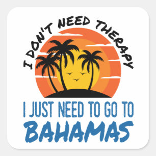 Pegatina Cuadrada Vacaciones en las Bahamas Terapia de viaje a la pl