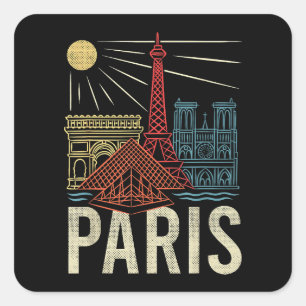 Pegatina Cuadrada Vacaciones en París, vacaciones en Francia, Torre 
