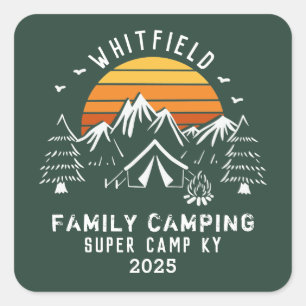 Pegatina Cuadrada Vacaciones Familiares Personalizadas de Camping