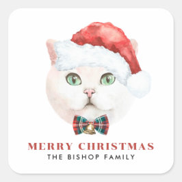 Pegatina Cuadrada Vacaciones Felices del gato británico Shorthair de