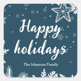 Pegatina Cuadrada vacaciones felices navidades azules blancos pinos