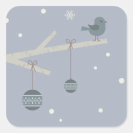 Pegatina Cuadrada Vacaciones invernales personalizado de aves gorjer
