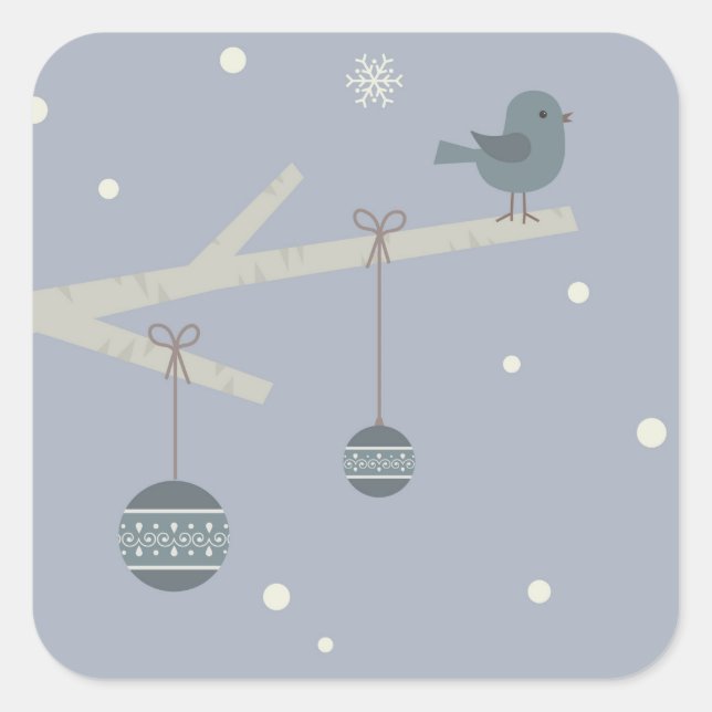 Pegatina Cuadrada Vacaciones invernales personalizado de aves gorjer (Anverso)