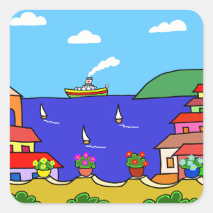 Pegatina Cuadrada Vacaciones mediterráneas