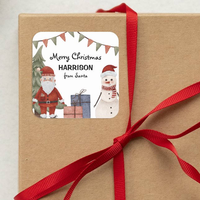 Pegatina Cuadrada Vacaciones para niños Navidades de Santa y Snowman (Subido por el creador)