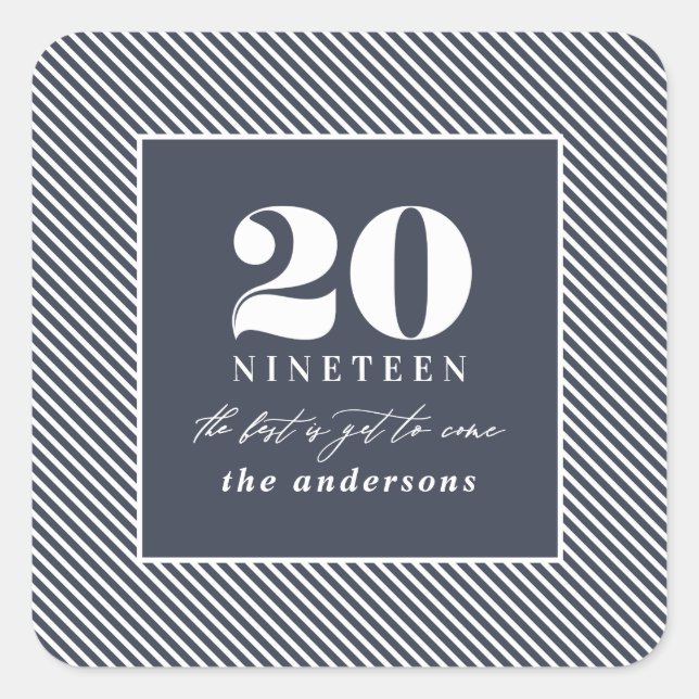 Pegatina Cuadrada Vacaciones tipográficas de Año Nuevo Moderno (Anverso)