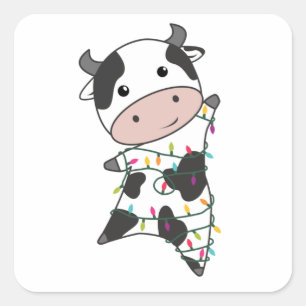 Pegatina Cuadrada Vacas animadas de invierno animadas para Navidades