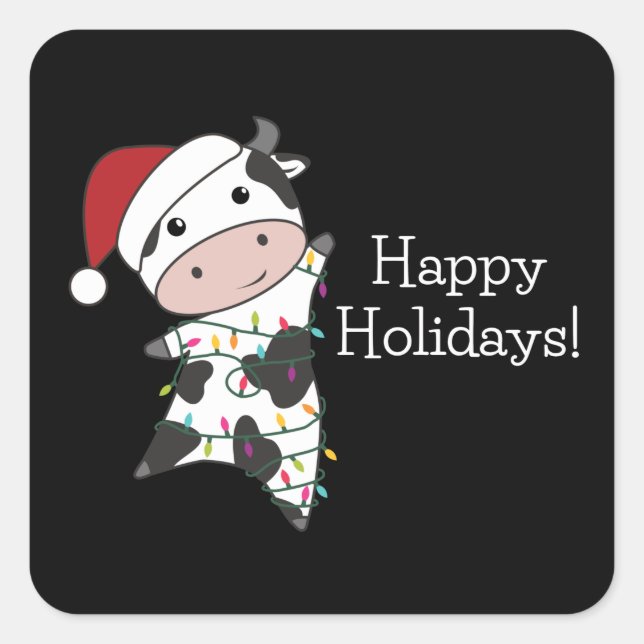 Pegatina Cuadrada Vacas animadas de invierno animadas para Navidades (Anverso)