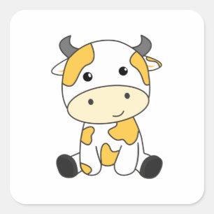 Pegatina Cuadrada Vacas bananeras japonesas Kawaii retro