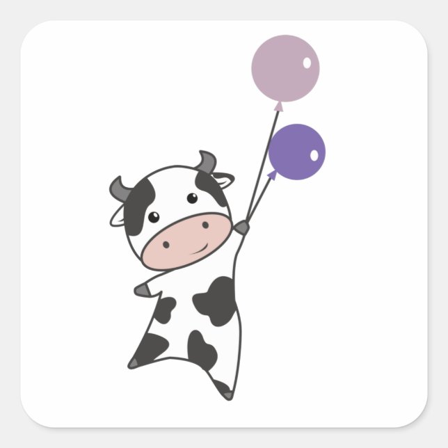 Pegatina Cuadrada Vacas de ternera vuelan globos hacia arriba Animal (Anverso)