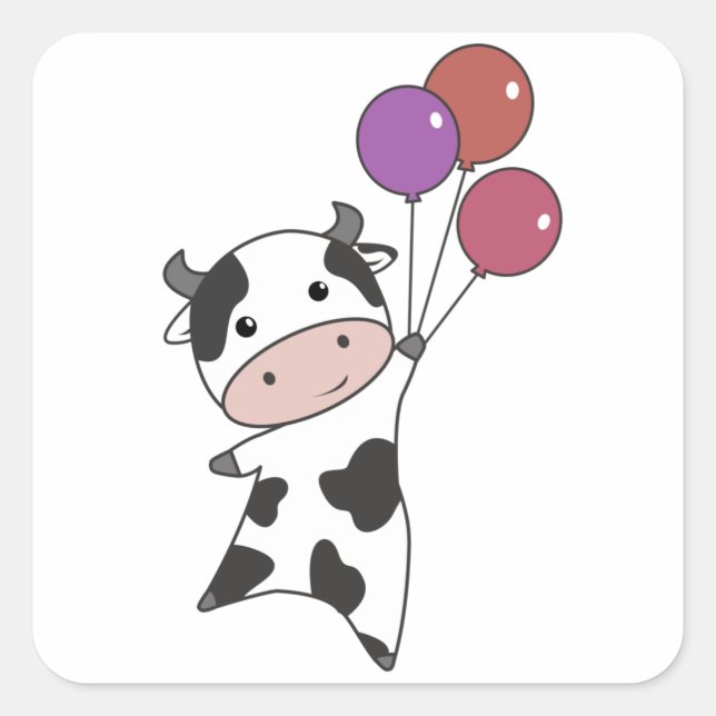 Pegatina Cuadrada Vacas de ternera vuelan globos para matar animales (Anverso)