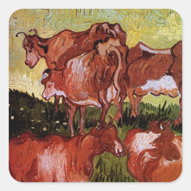 Pegatina Cuadrada Vacas (después de Jordania) de Vincent van Gogh (Anverso)