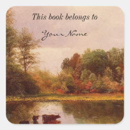 Pegatina Cuadrada Vacas En Un Paisaje Agudo Albert Bierstadt