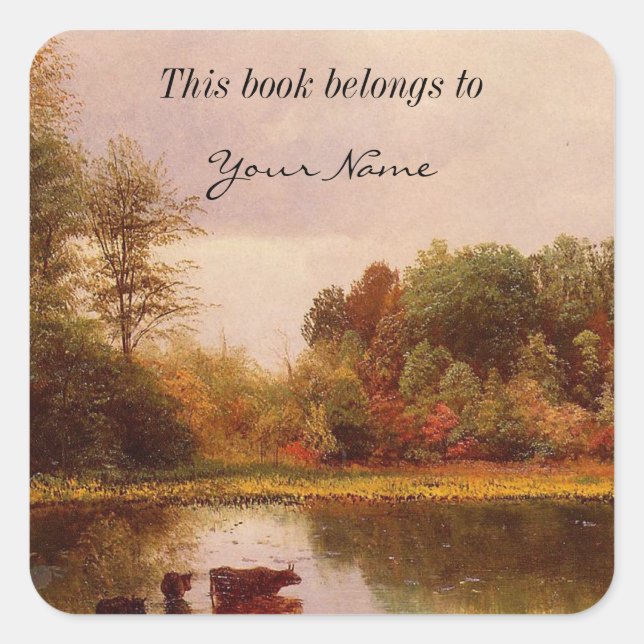 Pegatina Cuadrada Vacas En Un Paisaje Agudo Albert Bierstadt (Anverso)