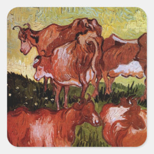 Pegatina Cuadrada Vacas (según Jordaens) de Vincent van Gogh