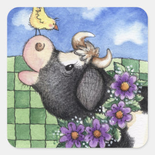 Pegatina Cuadrada Vacas y polluelos - Pegatinas