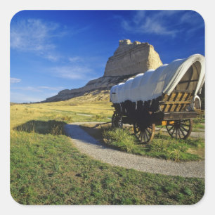 Pegatina Cuadrada vagón Conestoga en Scottsbluff National