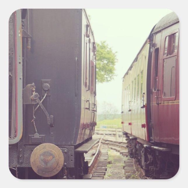 Pegatina Cuadrada Vagones de ferrocarril antiguos (Anverso)