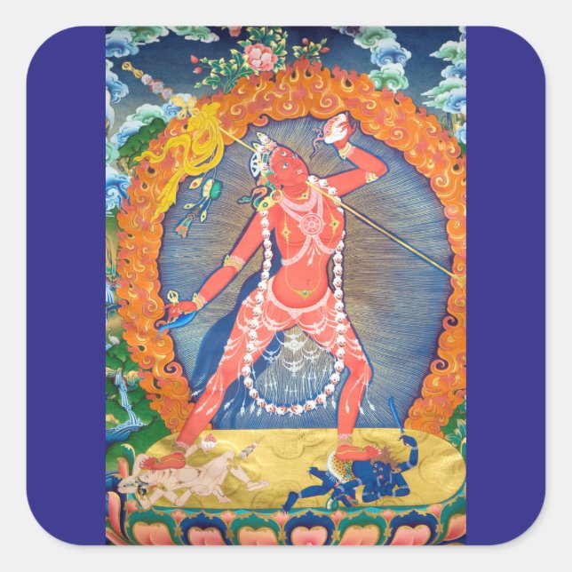 Pegatina Cuadrada Vajrayogini deidad budista tibetana (Anverso)