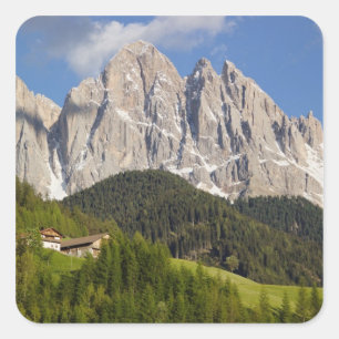 Pegatina Cuadrada Val di Funes, Villnösstal, Dolomitas, Italia