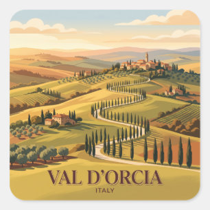 Pegatina Cuadrada Val d'Orcia Pienza Italia