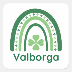 Pegatina Cuadrada Valborga Nombre Clover Boho Arcoiris