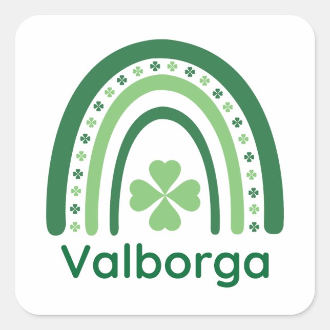 Pegatina Cuadrada Valborga Nombre Clover Boho Arcoiris (Anverso)