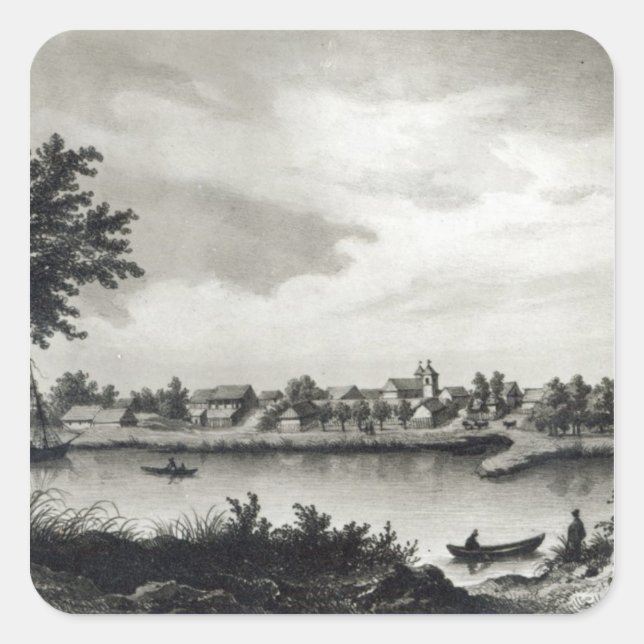 Pegatina Cuadrada Valdivia, de 'La historia de Chile' grabada (Anverso)