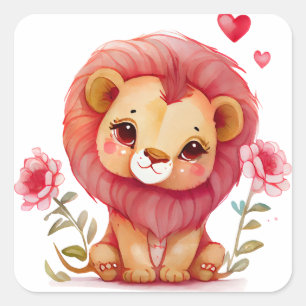 Pegatina Cuadrada Valentín León Adorable