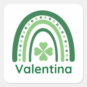 Pegatina Cuadrada Valentina Name Clover Boho Rainbow