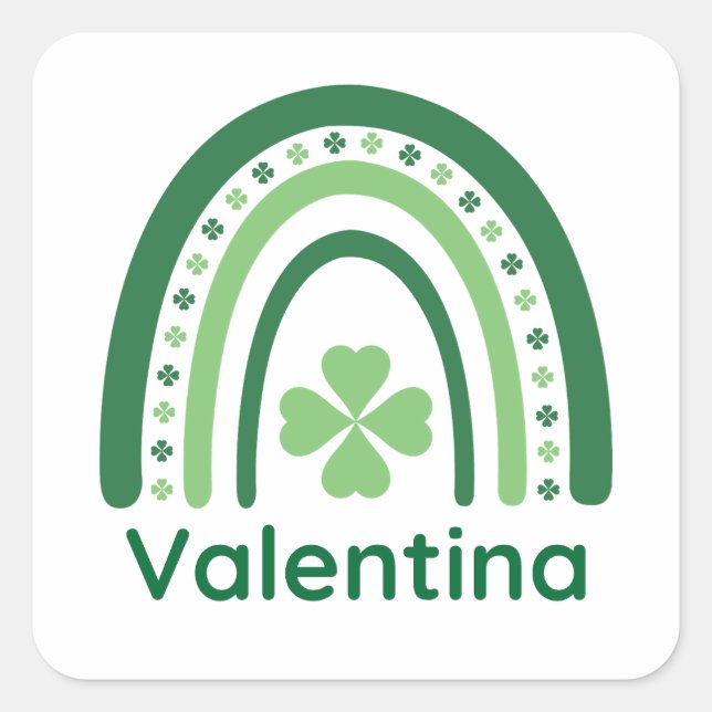 Pegatina Cuadrada Valentina Name Clover Boho Rainbow (Anverso)