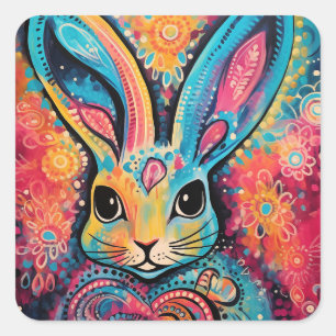 Pegatina Cuadrada Valentine Bunny Positive vibes corazones