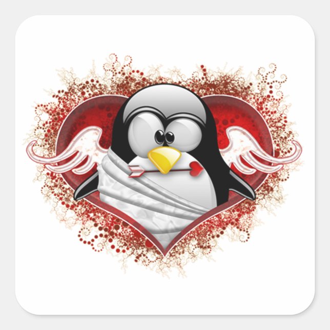 Pegatina Cuadrada Valentine Cupid Tux (Anverso)