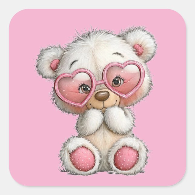 Pegatina Cuadrada Valentine Cute Teddy Bear 3 Inch Sticker  (Anverso)