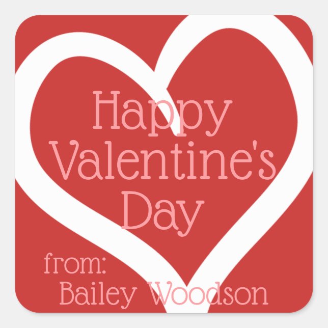Pegatina Cuadrada Valentine de corazón dibujado a mano y personaliza (Anverso)