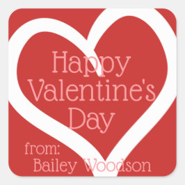 Pegatina Cuadrada Valentine de corazón dibujado a mano y personaliza